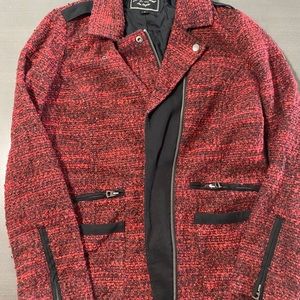 Lucky Brand Red Boucle Biker Jacket